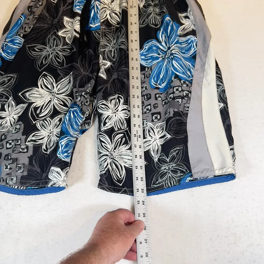 Burnside Swimsuit Men L Hawaiin Floral Mesh Lined Drawstring Hook Loop Fly Beach
